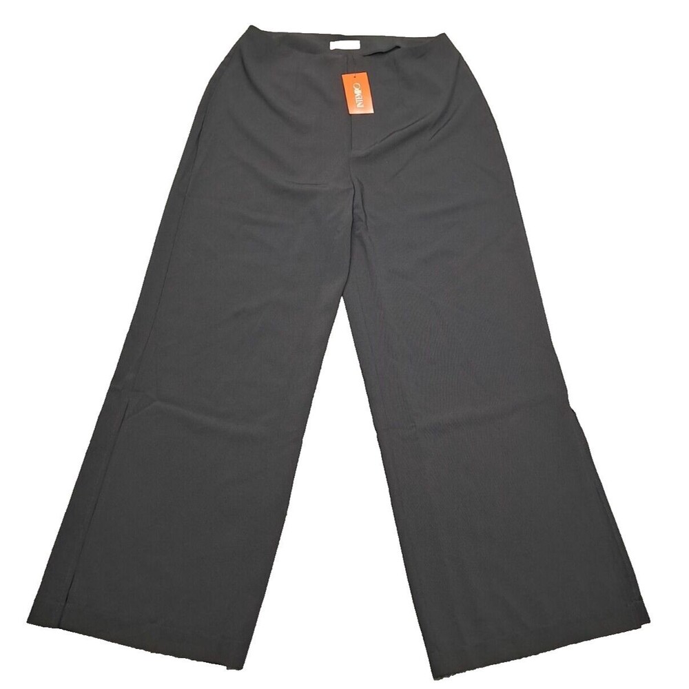 New Intempo Womens Sz 8 Flare Pants Black Dress Wide Leg Slits Up Office Work